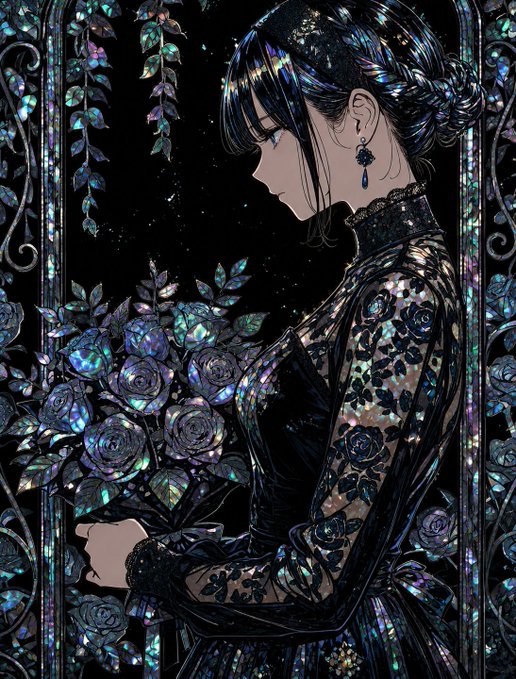 黒薔薇を抱く貴婦人 のAI生成画像