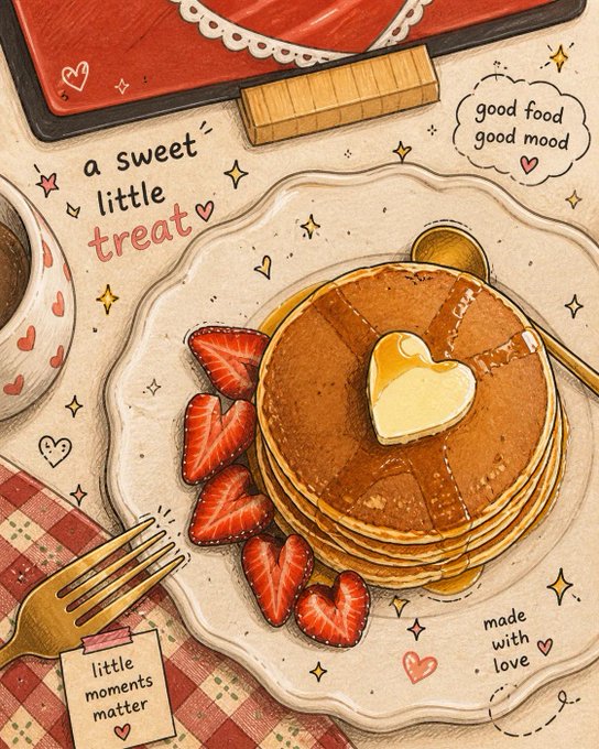 パンケーキの甘い朝食イラスト のAI生成画像