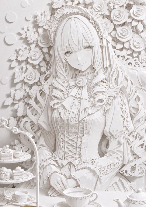 白のペーパーアートロリータ のAI生成画像
