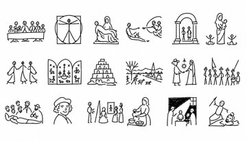 聖書場面の手描きアイコン集 のAI生成画像