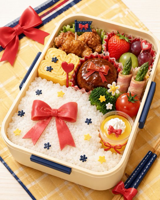 リボン飾りの豪華キャラ弁 のAI生成画像