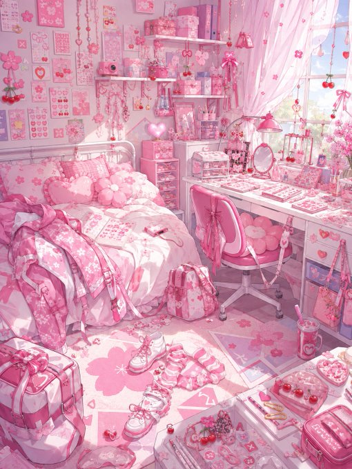 夢のピンク少女部屋 のAI生成画像