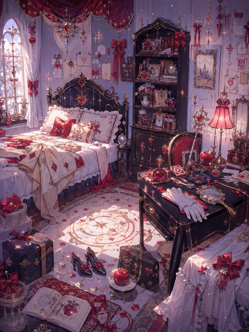 魔法少女の赤と黒の部屋 のAI生成画像