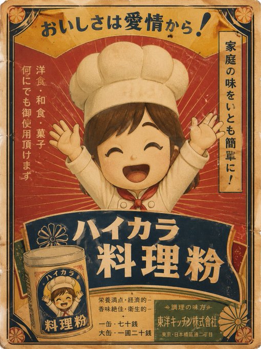 レトロ昭和の料理粉広告 のAI生成画像