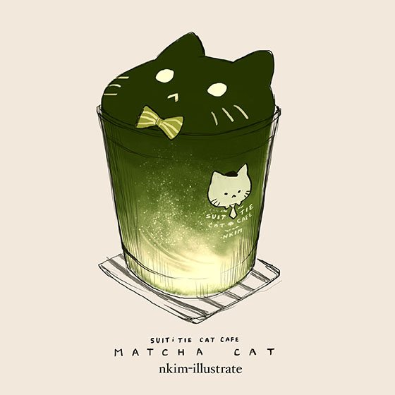 抹茶キャットラテのイラスト のAI生成画像