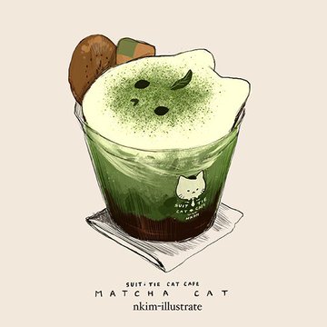 抹茶猫カフェラテイラスト のAI生成画像