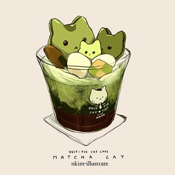 抹茶猫カフェパフェイラスト のAI生成画像