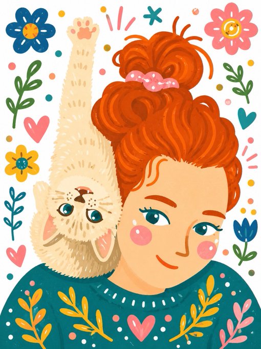 猫と赤毛の女の子 のAI生成画像