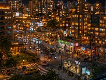 台湾夜景のジオラマ都市 のAI生成画像