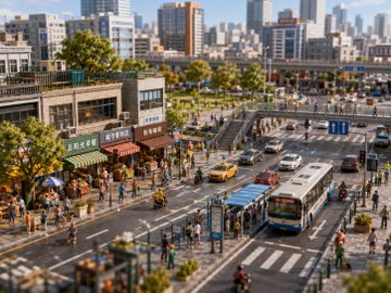 ミニチュア風都市の交差点 のAI生成画像