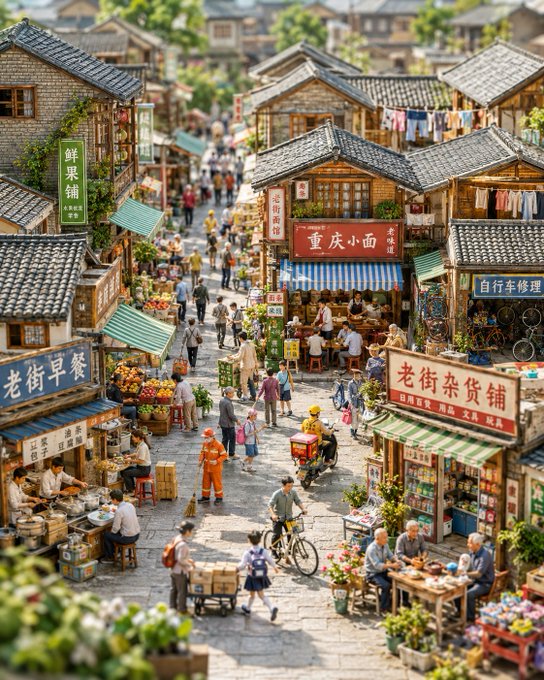 中国レトロ古街の賑わい のAI生成画像