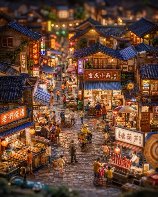 中国夜市のミニチュア街並み のAI生成画像
