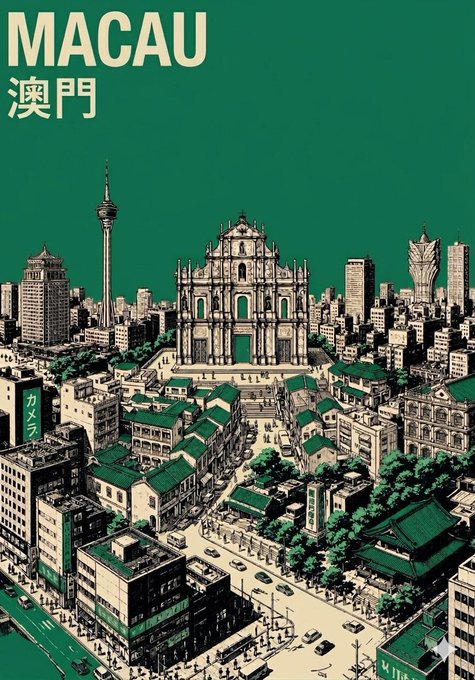 マカオ都市イラストポスター のAI生成画像