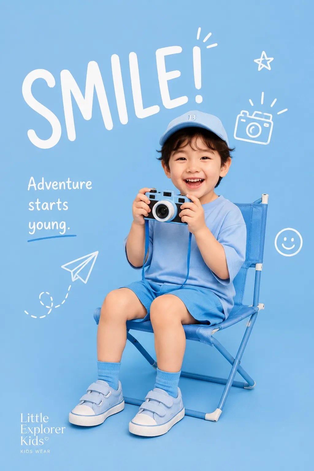 子どもブランド広告ブルー のAI生成画像