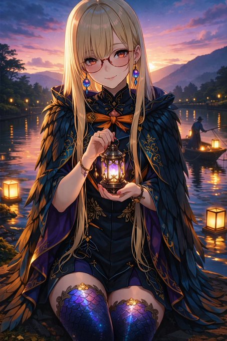灯籠流しの魔法少女 のAI生成画像