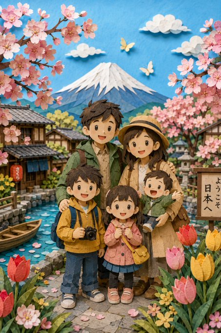 日本へようこそ家族の春旅 のAI生成画像