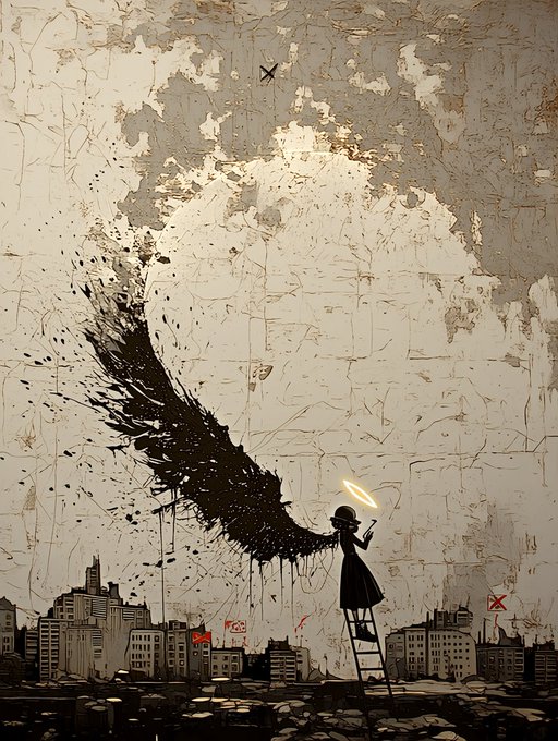 天使の少女と黒い翼 のAI生成画像