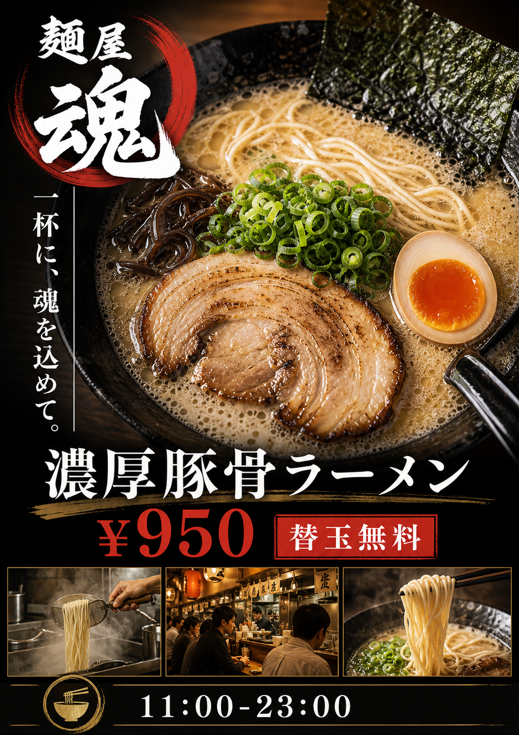 麺屋魂 濃厚豚骨ラーメン広告 のAI生成画像