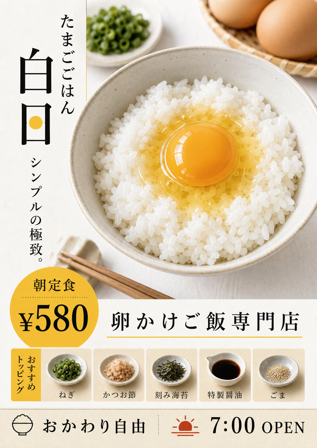 卵かけご飯専門店の広告ポスター のAI生成画像