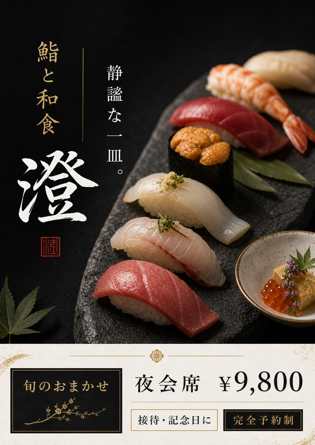 高級寿司店おまかせ夜会席ポスター のAI生成画像