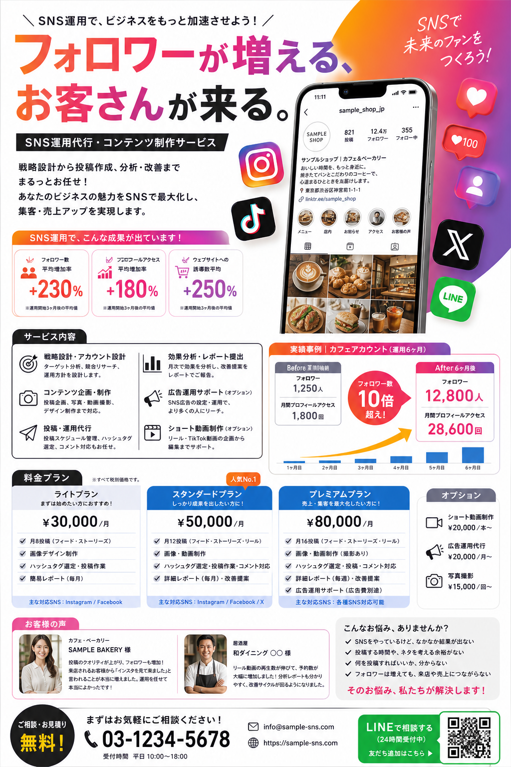 SNS運用代行サービス広告チラシ のAI生成画像