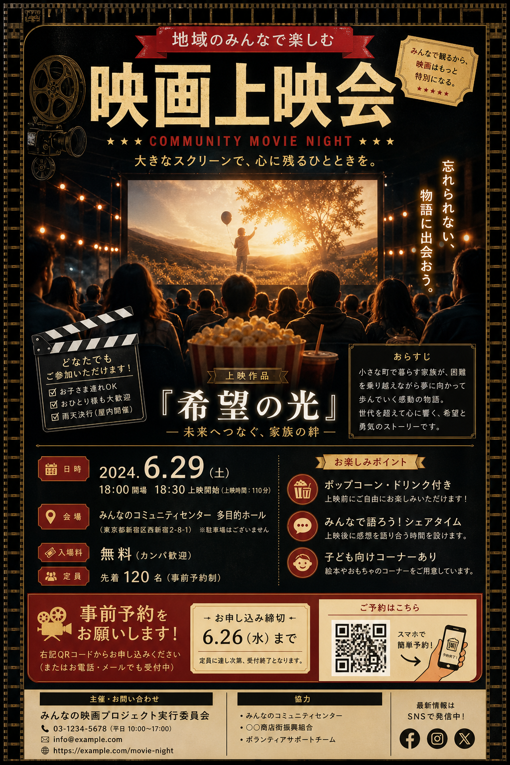 地域映画上映会イベントポスター のAI生成画像