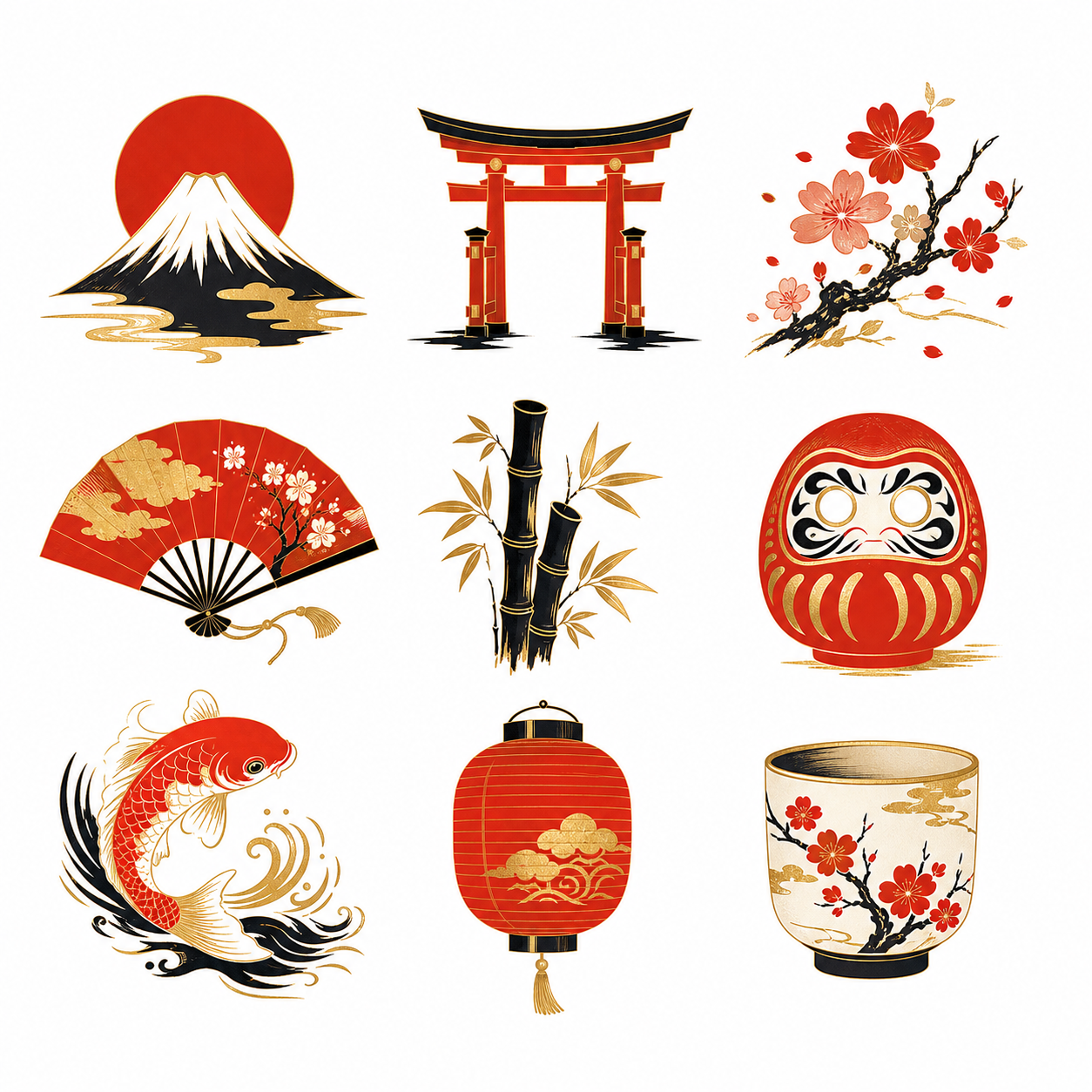 日本伝統モチーフ9点セット のAI生成画像