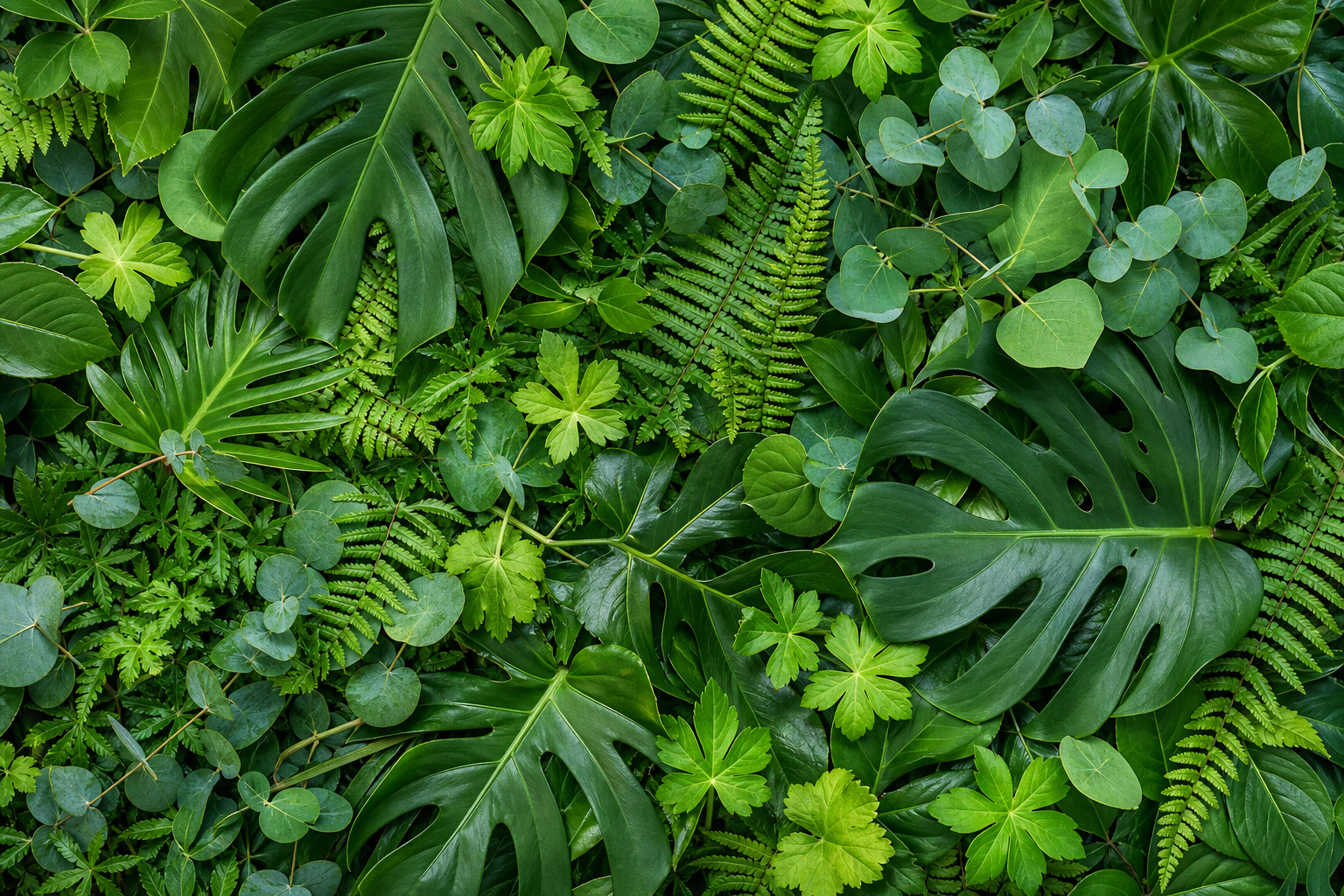 熱帯植物の葉の壁 のAI生成画像