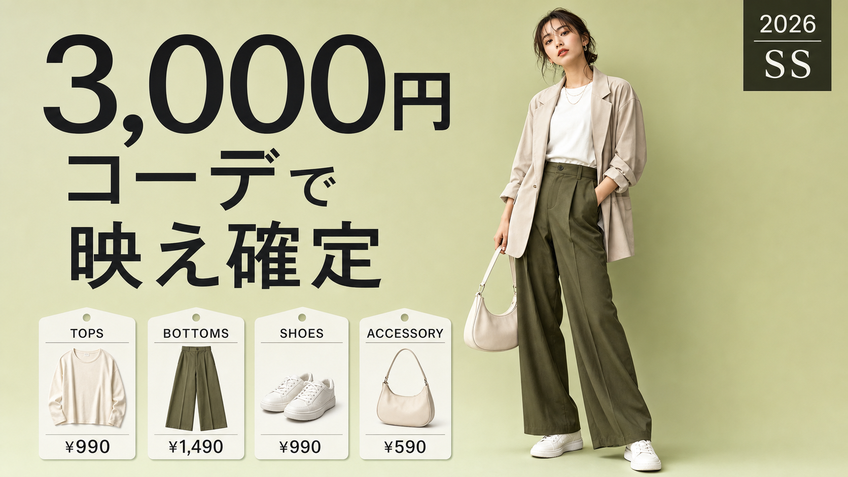 3000円コーデ春夏ファッション広告 のAI生成画像