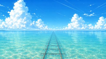 海原を渡る線路と夏空 のAI生成画像