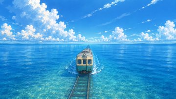 海を走る幻想の列車 のAI生成画像