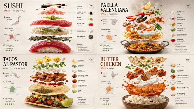 世界料理インフォグラフィック4選 のAI生成画像