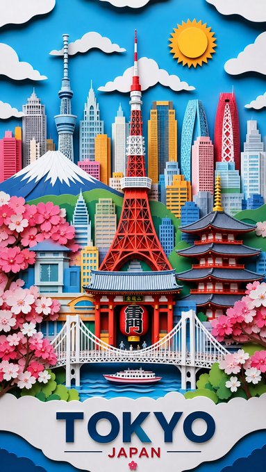 東京ペーパーカットトラベルポスター のAI生成画像