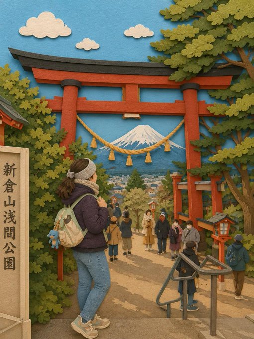 新倉山浅間公園の紙細工アート のAI生成画像