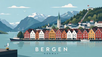 ベルゲン ノルウェー旅行ポスター のAI生成画像