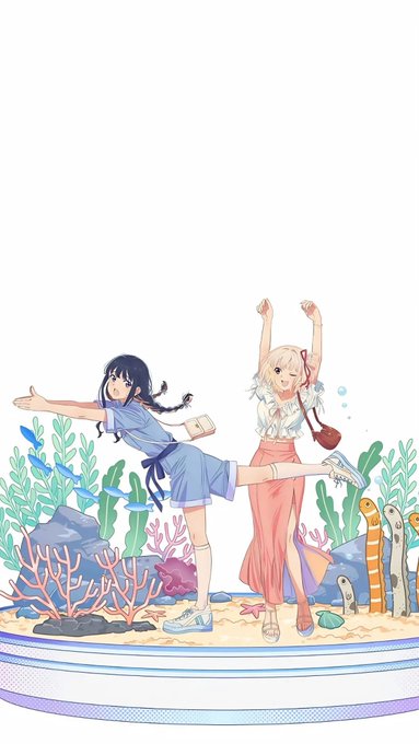 海辺で遊ぶ二人の少女 のAI生成画像