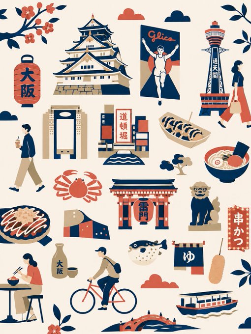 大阪観光イラストマップ のAI生成画像