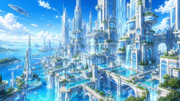 空中庭園の未来都市 のAI生成画像