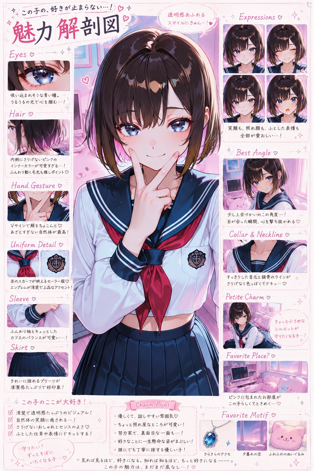 魅力解剖図セーラー服少女 のAI生成画像