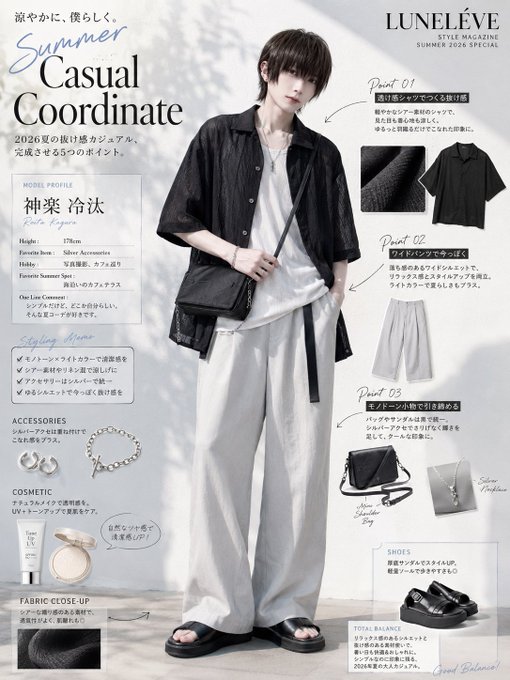 夏カジュアルコーデ誌面 のAI生成画像