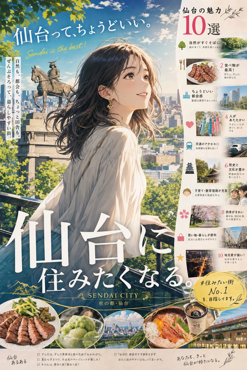 仙台に住みたくなる観光PR広告 のAI生成画像