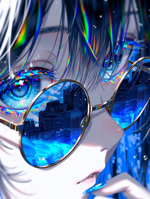 虹彩と都市を映す瞳 のAI生成画像