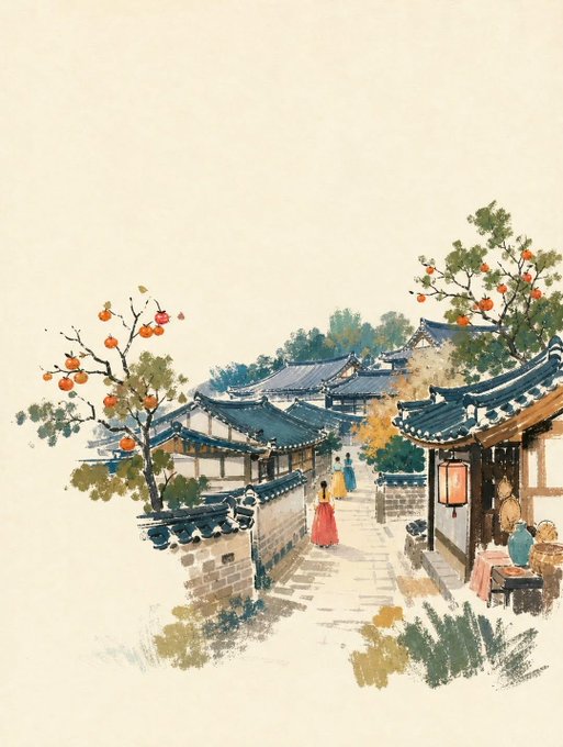 韓屋村の秋の小道 のAI生成画像