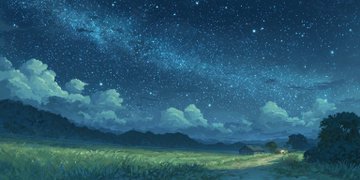夏夜の星空と草原の風景 のAI生成画像