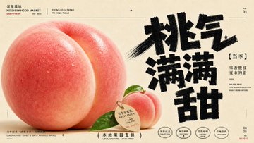 桃気満満甜フルーツポスター のAI生成画像
