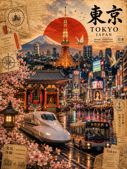 東京トラベルコラージュポスター のAI生成画像