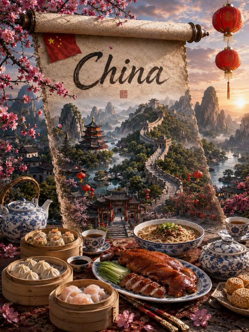 中国の絶景と美食の饗宴 のAI生成画像