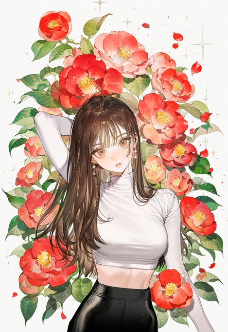 椿に包まれた少女 のAI生成画像