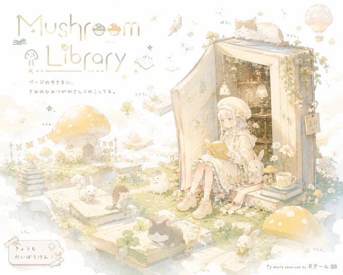 きのこ図書館の少女 のAI生成画像
