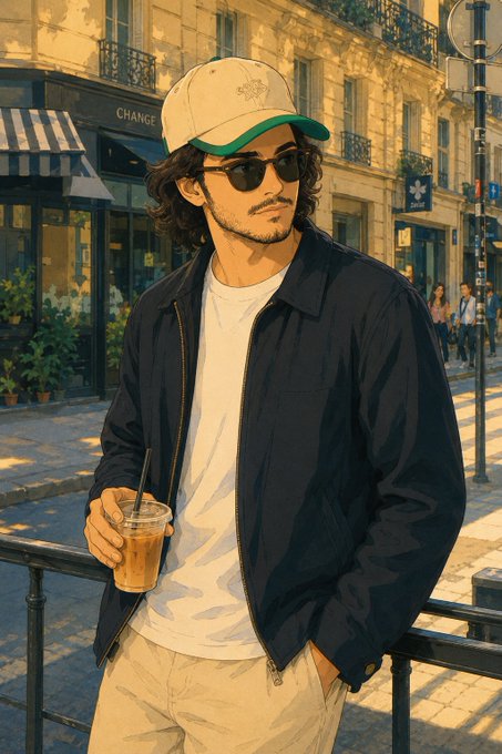 パリの街角でたたずむ男性 のAI生成画像